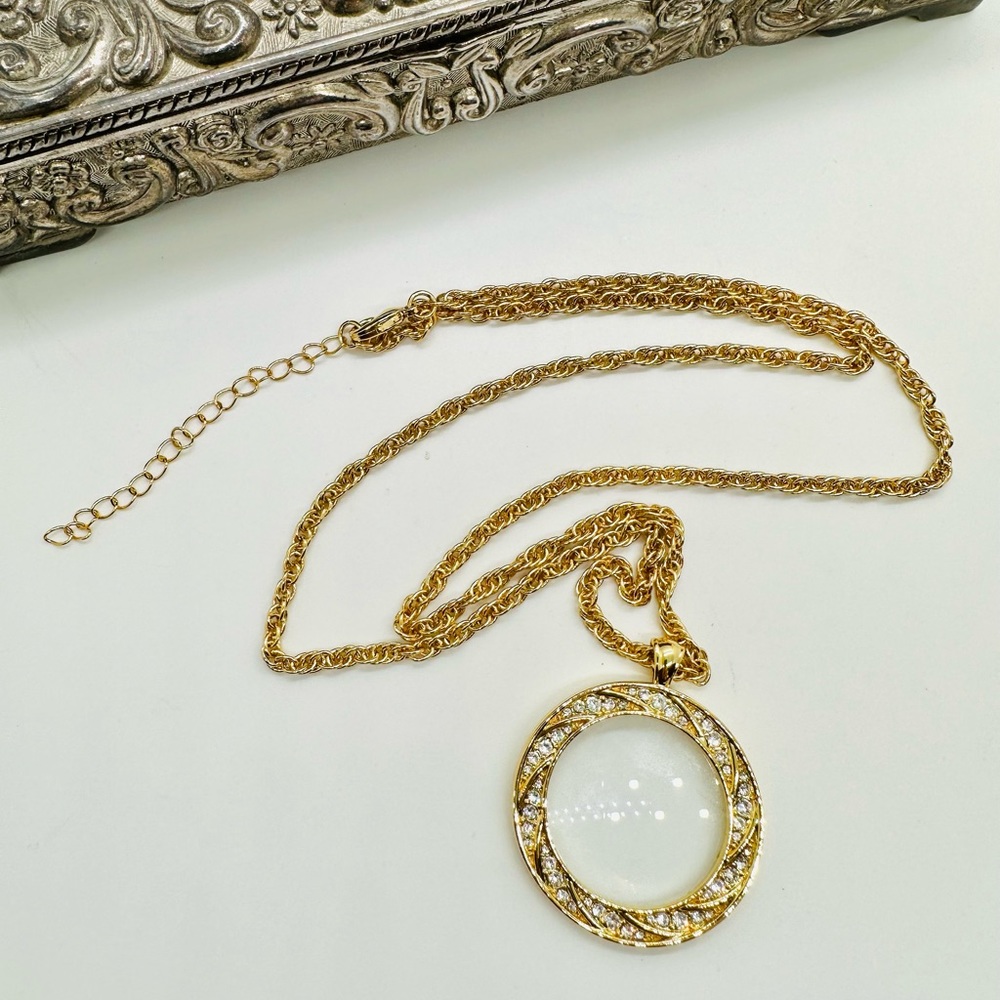 Rhinestone Magnifying Loupe Pendant Necklace